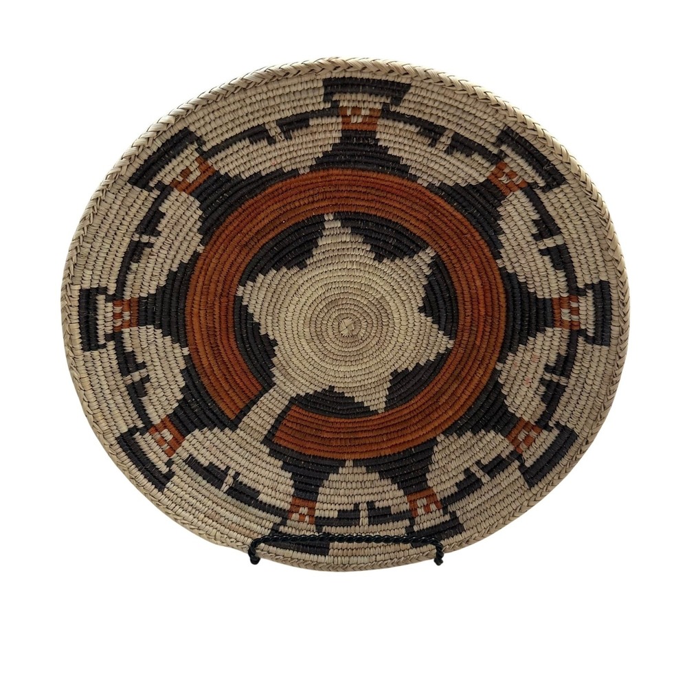 Handwoven Navajo Basket Bowl Geo Tribal Boho Southwestern Wall Decor 13.75" - Picture 2 of 5